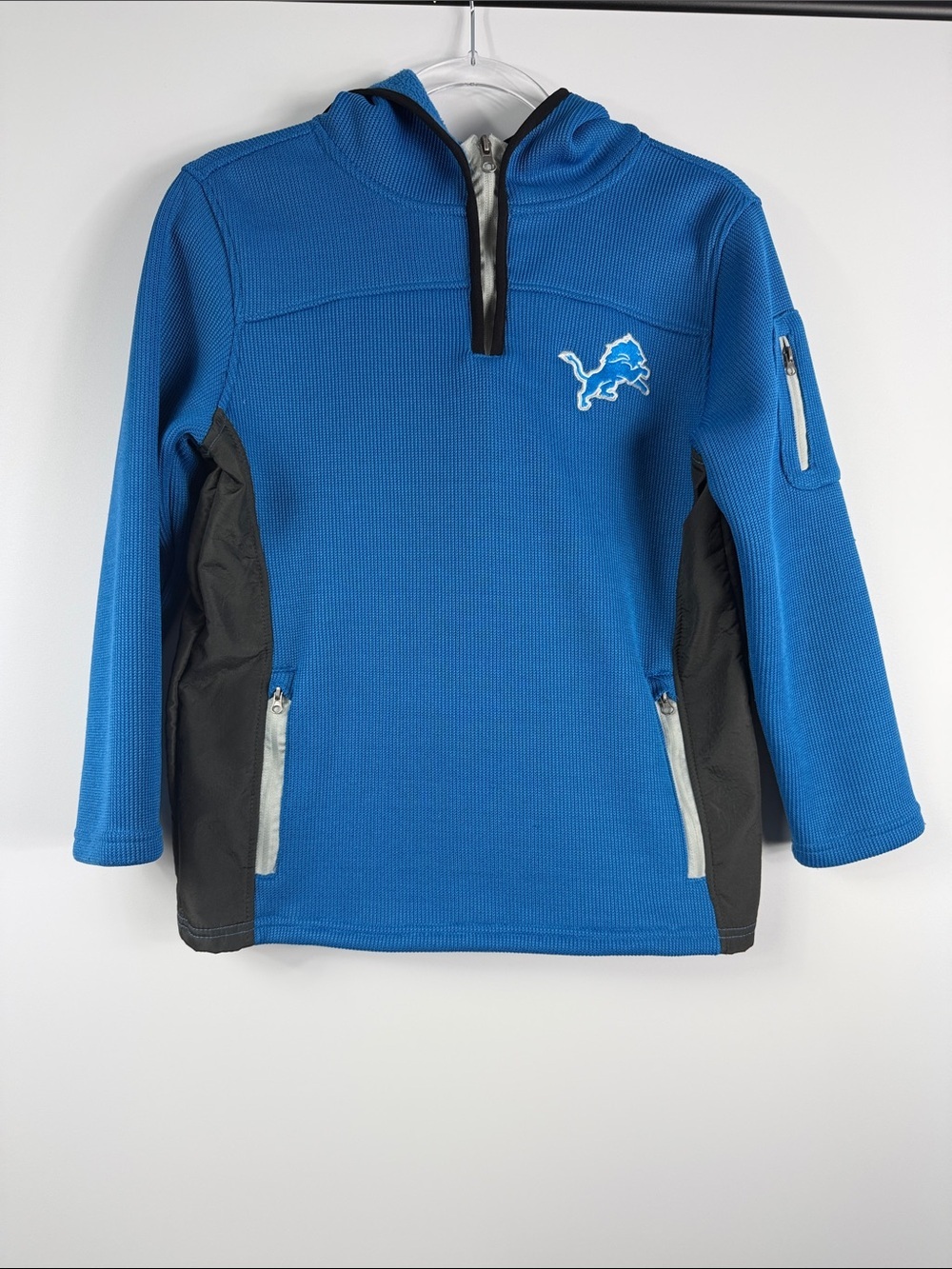 NFL Detroit Lions Fleece Quarter Zip Youth 14/16 Blue Pullover - Picture 2 of 10